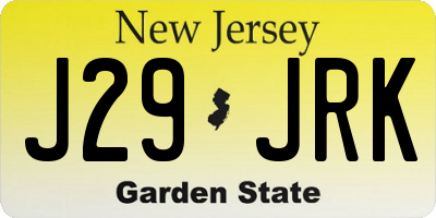 NJ license plate J29JRK