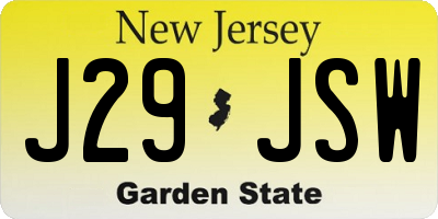 NJ license plate J29JSW
