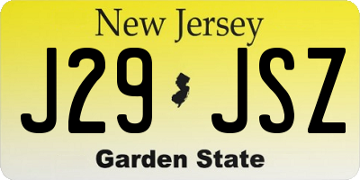 NJ license plate J29JSZ