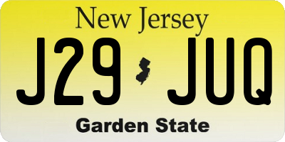 NJ license plate J29JUQ