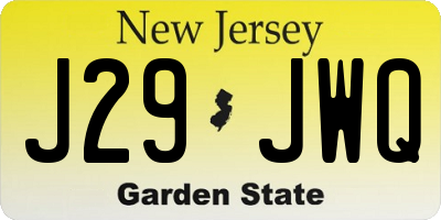 NJ license plate J29JWQ
