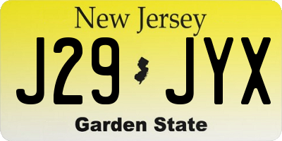 NJ license plate J29JYX
