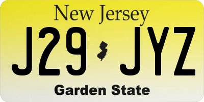 NJ license plate J29JYZ