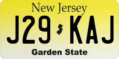 NJ license plate J29KAJ
