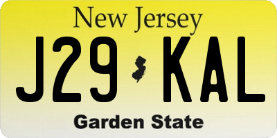 NJ license plate J29KAL