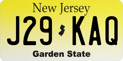NJ license plate J29KAQ