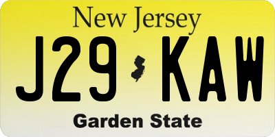 NJ license plate J29KAW