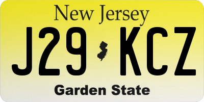 NJ license plate J29KCZ