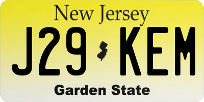 NJ license plate J29KEM