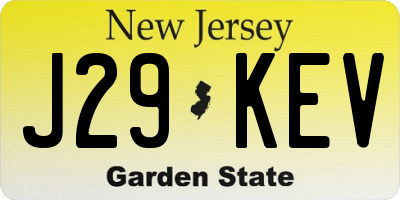 NJ license plate J29KEV