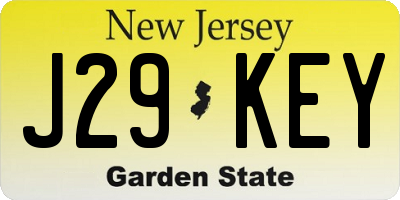 NJ license plate J29KEY