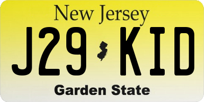 NJ license plate J29KID