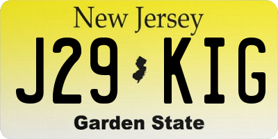 NJ license plate J29KIG