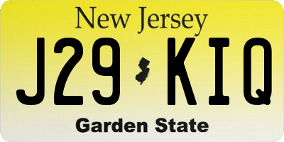 NJ license plate J29KIQ