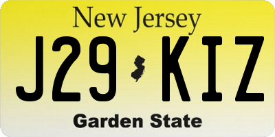 NJ license plate J29KIZ