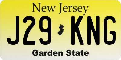 NJ license plate J29KNG