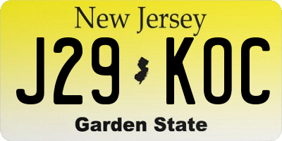 NJ license plate J29KOC
