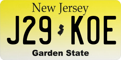NJ license plate J29KOE