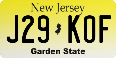 NJ license plate J29KOF