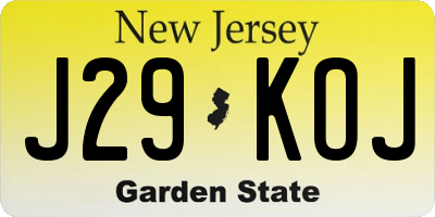 NJ license plate J29KOJ
