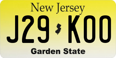 NJ license plate J29KOO