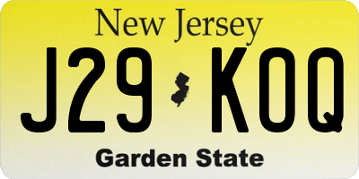 NJ license plate J29KOQ