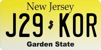 NJ license plate J29KOR
