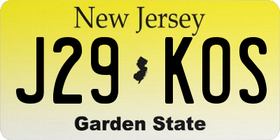 NJ license plate J29KOS