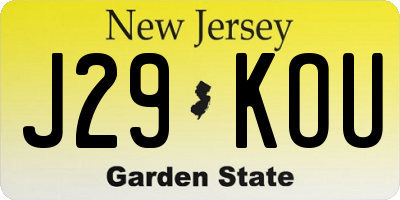 NJ license plate J29KOU