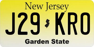 NJ license plate J29KRO
