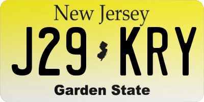NJ license plate J29KRY