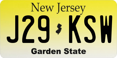NJ license plate J29KSW
