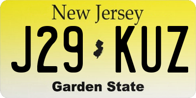 NJ license plate J29KUZ