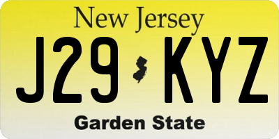 NJ license plate J29KYZ