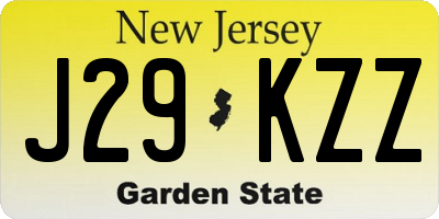 NJ license plate J29KZZ