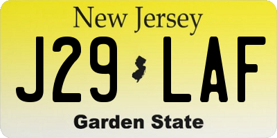 NJ license plate J29LAF