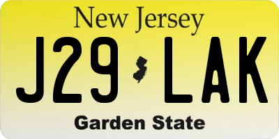 NJ license plate J29LAK
