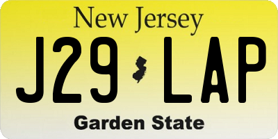 NJ license plate J29LAP