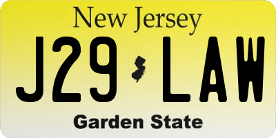 NJ license plate J29LAW