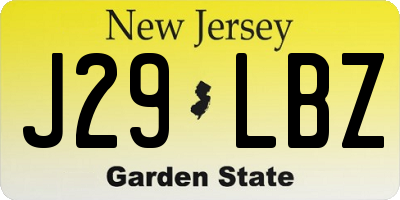NJ license plate J29LBZ