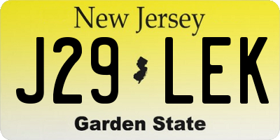 NJ license plate J29LEK