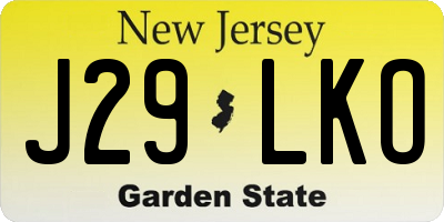 NJ license plate J29LKO
