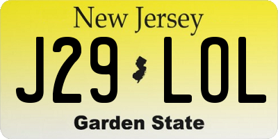 NJ license plate J29LOL