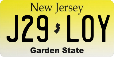 NJ license plate J29LOY
