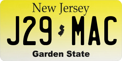 NJ license plate J29MAC