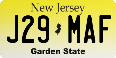 NJ license plate J29MAF