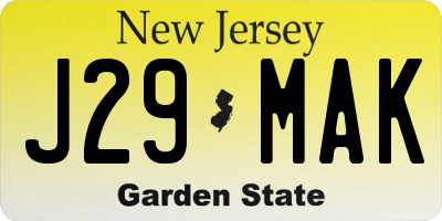 NJ license plate J29MAK
