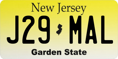 NJ license plate J29MAL