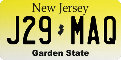 NJ license plate J29MAQ