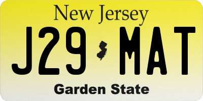 NJ license plate J29MAT